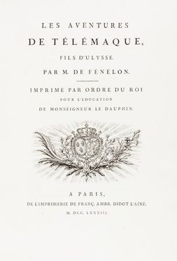  Fnelon (de Salignac de la Mothe) Franois : Les Aventures de Tlmaque, fils d'Ulysse.  - Asta Libri, Manoscritti e Autografi - Libreria Antiquaria Gonnelli - Casa d'Aste - Gonnelli Casa d'Aste