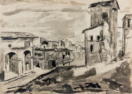  Oreste Zuccoli  (Firenze, 1889 - 1980) : Lotto composto di un dipinto e di 8 disegni di autori vari.  - Auction Books & Graphics. Part I: Prints, Drawings & Paintings - Libreria Antiquaria Gonnelli - Casa d'Aste - Gonnelli Casa d'Aste