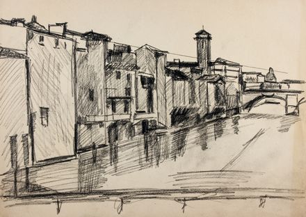  Oreste Zuccoli  (Firenze, 1889 - 1980) : Lotto composto di un dipinto e di 8 disegni di autori vari.  - Auction Books & Graphics. Part I: Prints, Drawings & Paintings - Libreria Antiquaria Gonnelli - Casa d'Aste - Gonnelli Casa d'Aste