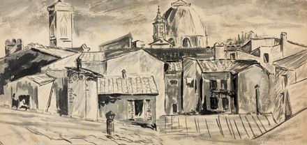  Oreste Zuccoli  (Firenze, 1889 - 1980) : Lotto composto di un dipinto e di 8 disegni di autori vari.  - Auction Books & Graphics. Part I: Prints, Drawings & Paintings - Libreria Antiquaria Gonnelli - Casa d'Aste - Gonnelli Casa d'Aste