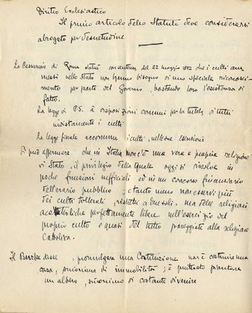  D'Annunzio Gabriele : 'Diritto Ecclesiastico / Il primo articolo dello Statuto deve considerarsi / abrogato per desuetudine'. Testo manoscritto firmato.  - Asta Libri & Grafica. Parte II: Autografi, Musica & Libri a Stampa - Libreria Antiquaria Gonnelli - Casa d'Aste - Gonnelli Casa d'Aste