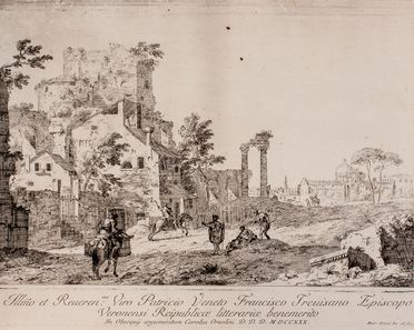  Marco Ricci  (Belluno, 1676 - Venezia, 1730) : Veduta con cavalieri.  - Asta Libri & Grafica. Parte I: Stampe, Disegni & Dipinti - Libreria Antiquaria Gonnelli - Casa d'Aste - Gonnelli Casa d'Aste