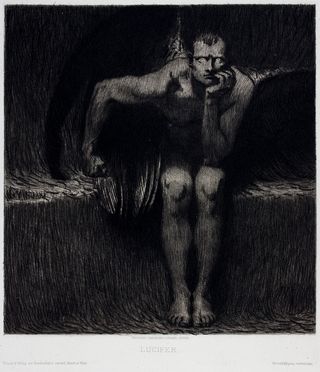  Franz Von Stuck  (Tettenweis, 1863 - Monaco di Baviera, 1928) : Lucifer.  - Asta Libri & Grafica. Parte I: Stampe, Disegni & Dipinti - Libreria Antiquaria Gonnelli - Casa d'Aste - Gonnelli Casa d'Aste