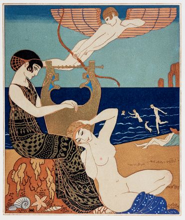  George Barbier  (Nantes, 1882 - Parigi, 1932) : Lotto composto di 2 pochoir da Les chansons de Bilitis di Lous Pierre.  Pierre Lous  - Auction Books & Graphics. Part I: Prints, Drawings & Paintings - Libreria Antiquaria Gonnelli - Casa d'Aste - Gonnelli Casa d'Aste