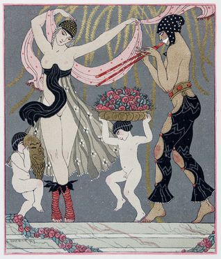  George Barbier  (Nantes, 1882 - Parigi, 1932) : Lotto composto di 2 pochoir da Les chansons de Bilitis di Lous Pierre.  Pierre Lous  - Auction Books & Graphics. Part I: Prints, Drawings & Paintings - Libreria Antiquaria Gonnelli - Casa d'Aste - Gonnelli Casa d'Aste