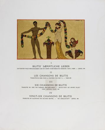  George Barbier  (Nantes, 1882 - Parigi, 1932) : Lotto composto di 5 vignette da Les chansons de Bilitis di Lous Pierre.  Pierre Lous  - Asta Libri & Grafica. Parte I: Stampe, Disegni & Dipinti - Libreria Antiquaria Gonnelli - Casa d'Aste - Gonnelli Casa d'Aste