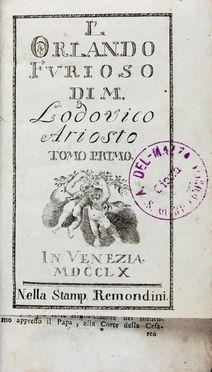  Ariosto Ludovico : L'Orlando Furioso.  - Asta Libri & Grafica. Parte II: Autografi, Musica & Libri a Stampa - Libreria Antiquaria Gonnelli - Casa d'Aste - Gonnelli Casa d'Aste