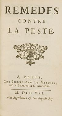  Helvetius Jean-Adrien : Remedes contre la Peste.  - Asta Libri & Grafica - Libreria Antiquaria Gonnelli - Casa d'Aste - Gonnelli Casa d'Aste