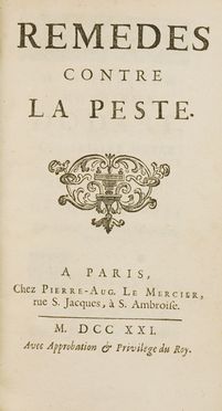  Helvetius Jean-Adrien : Remedes contre la Peste. Pestilenze, Medicina, Medicina  - Auction Books & Graphics - Libreria Antiquaria Gonnelli - Casa d'Aste - Gonnelli Casa d'Aste