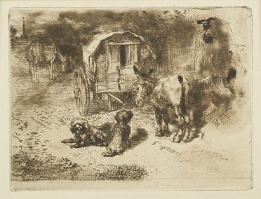  Félix Buhot  (Valognes, 1847 - Parigi, 1898) : Les gardiens du logis o Les amis du saltimbanque.  - Asta Libri & Grafica - Libreria Antiquaria Gonnelli - Casa d'Aste - Gonnelli Casa d'Aste