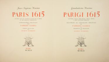  Marino Giambattista : Parigi 1615. Lettera sulla stranezza della moda e dei costumi parigini. Illustrata da litografie originali di Fabrizio Clerici e tradotta in francese da Jacques Audiberti. Libro d'Artista, Collezionismo e Bibliografia  Fabrizio Clerici  (Milano, 1913 - Roma, 1993)  - Auction Books & Graphics - Libreria Antiquaria Gonnelli - Casa d'Aste - Gonnelli Casa d'Aste