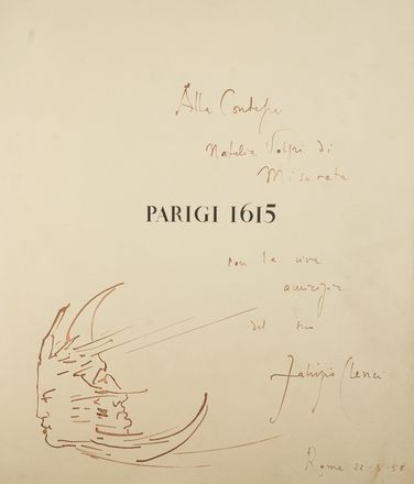  Marino Giambattista : Parigi 1615. Lettera sulla stranezza della moda e dei costumi parigini. Illustrata da litografie originali di Fabrizio Clerici e tradotta in francese da Jacques Audiberti.  Fabrizio Clerici  (Milano, 1913 - Roma, 1993)  - Asta Libri & Grafica - Libreria Antiquaria Gonnelli - Casa d'Aste - Gonnelli Casa d'Aste