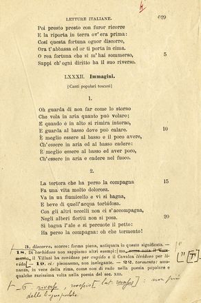  Carducci Giosu : Insieme composto da 1 lettera autografa inviata a [Nicola Zanichelli], 14 pagine (bozze di stampa) tratte da 'Letture italiane' con correzioni autografe di Carducci. Nel lotto anche 5 biglietti autografi con appunti di carattere lavorativo. Letteratura italiana, Letteratura  - Auction Books & Graphics - Libreria Antiquaria Gonnelli - Casa d'Aste - Gonnelli Casa d'Aste