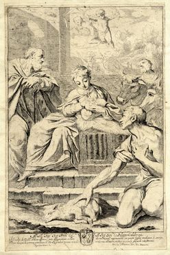  Giuseppe Maria Crespi (detto lo Spagnolo)  (Bologna, 1665 - 1747) : Nativit� con pastore in adorazione ed agnello.  Simon II Guillain  (Parigi, 1618 - 1658)  - Asta Libri & Grafica - Libreria Antiquaria Gonnelli - Casa d'Aste - Gonnelli Casa d'Aste