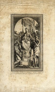  Francesco Rosaspina  (Montescudo [Rimini], 1762 - Bologna, 1841) : Madonna in trono fra san Gerolamo e san Francesco.  Simone Cantarini  (Pesaro, 1612 - Verona, 1648)  - Auction Books & Graphics - Libreria Antiquaria Gonnelli - Casa d'Aste - Gonnelli Casa d'Aste