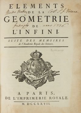  Fontenelle de Bernard : lmens de la Gomtrie de l'Infini.  - Asta Libri & Grafica - Libreria Antiquaria Gonnelli - Casa d'Aste - Gonnelli Casa d'Aste