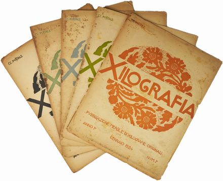  Francesco Nonni  (Faenza, 1885 - 1975) [e altri] : Xilografia. Pubblicazione mensile di xilografie originali.  Lorenzo Viani  (Viareggio, 1882 - Ostia, 1936), Adolfo De Carolis  (Montefiore dell'Aso, 1874 - Roma, 1928), Guido Marussig  (Trieste, 1885 - Gorizia, 1972), Bruno Marsili (detto Bruno Da Osimo)  (Osimo, 1888 - Ancona, 1962), Antonello Moroni  (Savignano di Romagna, 1889 - Gatteo, 1930), Benito Boccolari  (Modena, 1888 - 1964), Benvenuto Disertori  (Trento, 1887 - Milano, 1969), Remo Branca  (Sassari, 1897 - Roma, 1988), Giulio Ricci  (Bologna, 1874 - 1939)  - Asta Libri & Grafica - Libreria Antiquaria Gonnelli - Casa d'Aste - Gonnelli Casa d'Aste