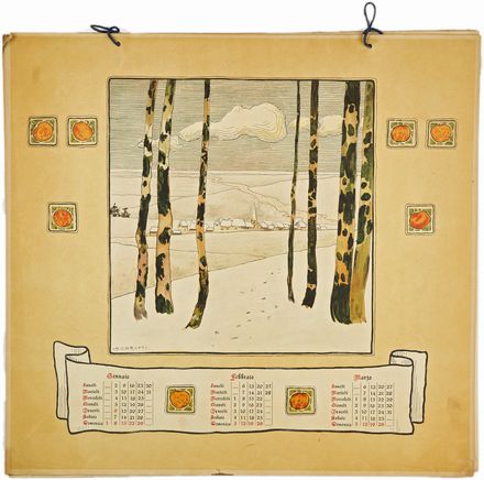  Augusto Carutti  (Pinerolo di Torino, 1875 - Torino, 1956) : Calendario Libreria Hans Rick, Torino via Po 11.  - Asta Libri & Grafica - Libreria Antiquaria Gonnelli - Casa d'Aste - Gonnelli Casa d'Aste