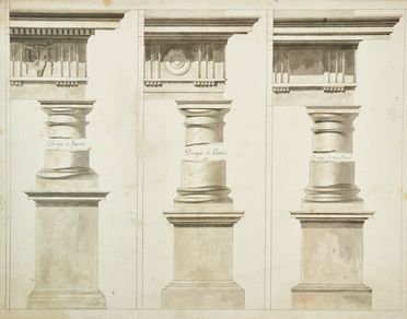  Jean Baptiste Morand (de)  (met� XIX secolo, ) : Lotto di 3 disegni di colonne, capitelli e ordini architettonici.  - Asta Libri & Grafica - Libreria Antiquaria Gonnelli - Casa d'Aste - Gonnelli Casa d'Aste