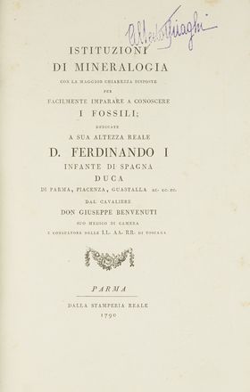  Benvenuti Giuseppe : Istituzioni di mineralogia con la maggior chiarezza disposte...  Faustino Corsi, Antoine Caire  - Asta Libri & Grafica - Libreria Antiquaria Gonnelli - Casa d'Aste - Gonnelli Casa d'Aste