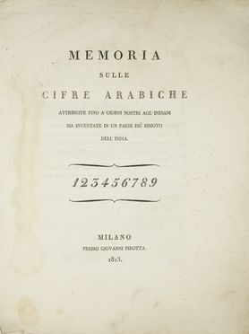 Hager Joseph : Memoria sulla cifre arabiche...  - Asta Libri & Grafica - Libreria Antiquaria Gonnelli - Casa d'Aste - Gonnelli Casa d'Aste
