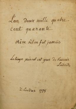  Mercier Louis-Sbastien : L'an 2440, rve s'il en fut jamais. Letteratura francese  - Auction Books & Graphics - Libreria Antiquaria Gonnelli - Casa d'Aste - Gonnelli Casa d'Aste