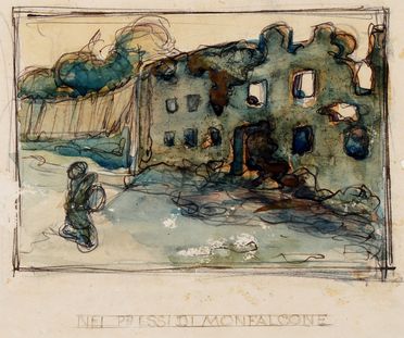  Anselmo Bucci  (Fossombrone, 1887 - Monza, 1955) : Lotto composto di 3 acquerelli con scene di guerra.  - Asta Libri & Grafica - Libreria Antiquaria Gonnelli - Casa d'Aste - Gonnelli Casa d'Aste