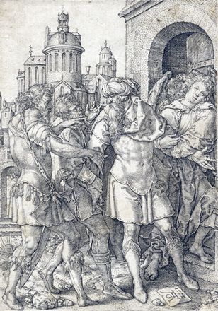  Heinrich Aldegrever  (Paderborn, 1502 - Soest, 1560) : Lot rifiuta di consegnare gli angeli agli abitanti di Sodoma.  - Asta Libri & Grafica - Libreria Antiquaria Gonnelli - Casa d'Aste - Gonnelli Casa d'Aste