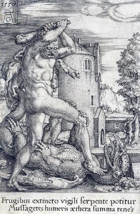  Heinrich Aldegrever  (Paderborn, 1502 - Soest, 1560) : Ercole e Anteo/Ercole uccide il drago.  - Asta Libri & Grafica - Libreria Antiquaria Gonnelli - Casa d'Aste - Gonnelli Casa d'Aste