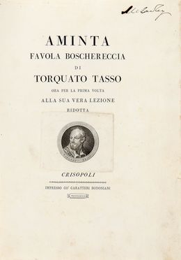  Tasso Torquato : Aminta favola boschereccia ora per la prima volta alla sua vera edizione ridotta.  Carlo Innocenzo Frugoni, Carlo Gastone (della Torre di) Rezzonico, Tommaso Ceva  - Asta Libri & Grafica - Libreria Antiquaria Gonnelli - Casa d'Aste - Gonnelli Casa d'Aste