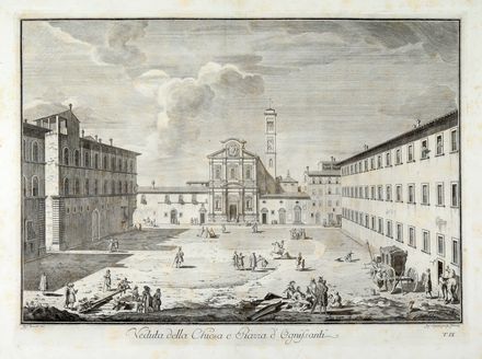  Giuseppe Zocchi  (Firenze, 1717 - 1767) : Lotto composto di 3 vedute da Scelta di XXIV vedute delle principali contrade, piazze, chiese e palazzi della Città di Firenze.  Giuseppe Vasi  (Corleone, 1710 - Roma, 1782)  - Asta Libri & Grafica - Libreria Antiquaria Gonnelli - Casa d'Aste - Gonnelli Casa d'Aste