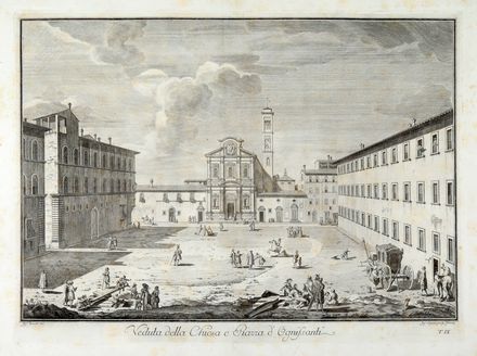  Giuseppe Zocchi  (Firenze, 1717 - 1767) : Lotto composto di 3 vedute da Scelta di XXIV vedute delle principali contrade, piazze, chiese e palazzi della Citt di Firenze.  Giuseppe Vasi  (Corleone, 1710 - Roma, 1782)  - Asta Libri & Grafica - Libreria Antiquaria Gonnelli - Casa d'Aste - Gonnelli Casa d'Aste