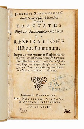  Swammerdam Jan : Tractatus physico-anatomico-medicus de respiratione usuque pulmonum.  Leonhart Fuchs  (Wemding, 1501 - Tubinga, 1566)  - Asta Libri & Grafica - Libreria Antiquaria Gonnelli - Casa d'Aste - Gonnelli Casa d'Aste