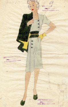  Sorelle Chiostri : Lotto composto di 14 figurini di moda.  - Asta Libri & Grafica - Libreria Antiquaria Gonnelli - Casa d'Aste - Gonnelli Casa d'Aste
