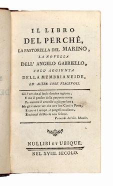  Marino Giambattista : Il libro del perch, la Pastorella del Marino... Erotica, Poesia, Letteratura italiana, Letteratura, Letteratura, Letteratura  Pietro Aretino, Giovanni Battista Casti  - Auction Books & Graphics - Libreria Antiquaria Gonnelli - Casa d'Aste - Gonnelli Casa d'Aste