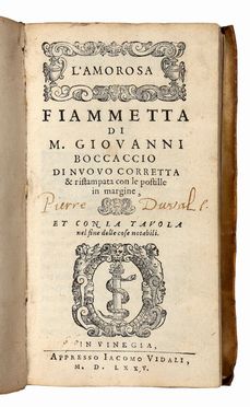  Boccaccio Giovanni : L'amorosa Fiammetta.  - Asta Libri & Grafica - Libreria Antiquaria Gonnelli - Casa d'Aste - Gonnelli Casa d'Aste