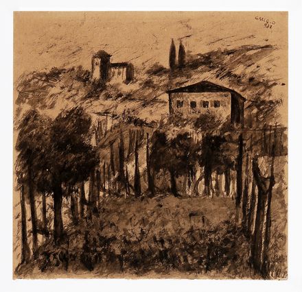  Antonio Paolo Antony De Witt  (Livorno, 1876 - Firenze, 1967) : Paesaggio toscano con alberi e case.  Oscar Gallo  (Venezia, 1909 - Firenze, 1994)  - Asta Libri & Grafica - Libreria Antiquaria Gonnelli - Casa d'Aste - Gonnelli Casa d'Aste