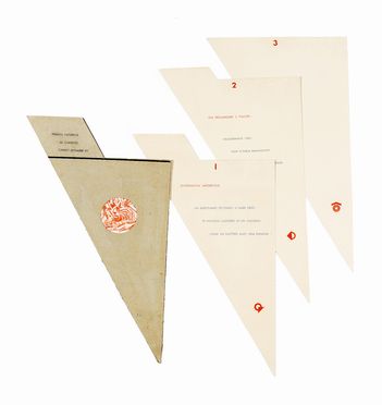 Menù futurista a stampa - pranzo futurista al Claridge Tunisi I dicembre XV.  Enrico Santamaria, Filippo Tommaso Marinetti  (1876 - 1994), Fortunato Depero  (Fondo, 1892 - Rovereto, 1960)  - Asta Libri & Grafica - Libreria Antiquaria Gonnelli - Casa d'Aste - Gonnelli Casa d'Aste