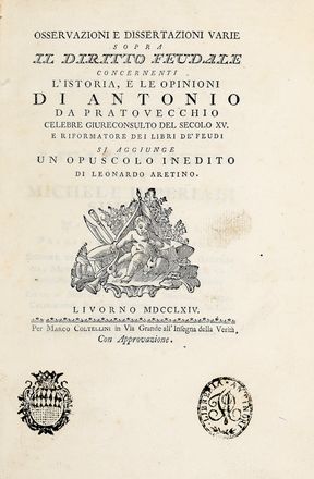  Alaleona Giuseppe : Dissertazioni.  Pier Antonio Gratarol, Pietro Verri, Enrico o Federico (pseud. di Maccioni Migliorotto) Contelmanno  - Asta Libri & Grafica - Libreria Antiquaria Gonnelli - Casa d'Aste - Gonnelli Casa d'Aste