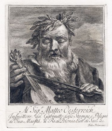  Felice Francesco Polanzani  (Noale (Venezia), 1700 - Roma, 1783) : Uomo a mezzo busto con chiave e borsa di monete / Giovinetto a mezzo busto con trombetta / Uomo cieco con violino e corona d'alloro.  - Asta Libri & Grafica - Libreria Antiquaria Gonnelli - Casa d'Aste - Gonnelli Casa d'Aste