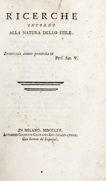  Beccaria Cesare : Ricerche intorno alla natura dello stile.	 Arte, Letteratura  - Auction Books & Graphics - Libreria Antiquaria Gonnelli - Casa d'Aste - Gonnelli Casa d'Aste