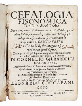  Ghirardelli Cornelio : Cefalogia fisonomica divisa in dieci deche, dove [...] si esaminano le fisonomie di cento teste humane che intagliate si vedono in quest'opera... Medicina, Figurato, Collezionismo e Bibliografia  - Auction Books & Graphics - Libreria Antiquaria Gonnelli - Casa d'Aste - Gonnelli Casa d'Aste