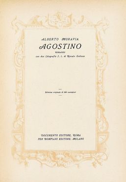  Moravia Alberto : Agostino.  Gianna Manzini, Renato Guttuso  (Bagheria, 1911 - Roma, 1987)  - Asta Libri & Grafica - Libreria Antiquaria Gonnelli - Casa d'Aste - Gonnelli Casa d'Aste