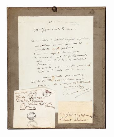  Puccini Giacomo : Ritratto fotografico con dedica e firma autografa insieme a lettera autografa con busta e biglietto da visita con annotazione autografa del compositore. Musica, Musica, Teatro, Spettacolo  - Auction Books & Graphics - Libreria Antiquaria Gonnelli - Casa d'Aste - Gonnelli Casa d'Aste