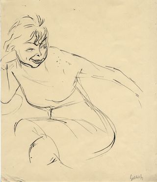  Karl Hubbuch  (Karlsruhe, 1891 - Karlsruhe, 1979) : Figura femminile seduta.  - Asta Grafica & Libri - Libreria Antiquaria Gonnelli - Casa d'Aste - Gonnelli Casa d'Aste