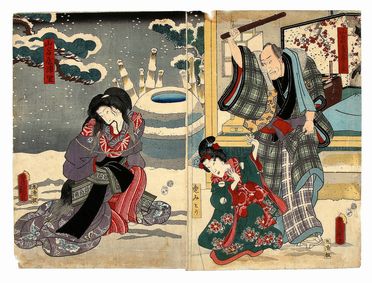  Utagawa Kunisada I (Toyokuni III)  (Edo, 1786 - 1865) : Akegarasu Yuki no Urazato.  - Asta Grafica & Libri - Libreria Antiquaria Gonnelli - Casa d'Aste - Gonnelli Casa d'Aste