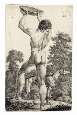  Carl Wilhelm Kolbe  (Berlino, 1759 - Dessau, 1835) : Nudo maschile da tergo che solleva un bacile. Nudo maschile tra le rocce.  - Asta Grafica & Libri - Libreria Antiquaria Gonnelli - Casa d'Aste - Gonnelli Casa d'Aste