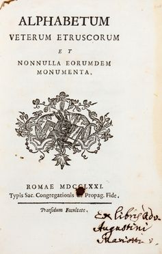 Alphabetum veterum Etruscorum et nonnulla eorumdem monumenta. Classici, Letteratura  - Auction Graphics & Books - Libreria Antiquaria Gonnelli - Casa d'Aste - Gonnelli Casa d'Aste