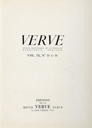  Matisse Henri : Verve. Vol. IX, nn. 35-36. Dernières oeuvres de Matisse. 1950-1954.  - Asta Grafica & Libri - Libreria Antiquaria Gonnelli - Casa d'Aste - Gonnelli Casa d'Aste