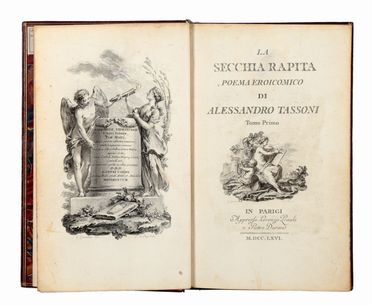  Tassoni Alessandro : La secchia rapita. Poema eroicomico. Tomo Primo (-secondo). Letteratura italiana, Figurato, Letteratura, Collezionismo e Bibliografia  Hubert Francois Gravelot, Jacques Le Roy  (1739), Jean François Rousseau, Jacques Jean Pasquier, Lodovico Antonio Muratori  - Auction Graphics & Books - Libreria Antiquaria Gonnelli - Casa d'Aste - Gonnelli Casa d'Aste